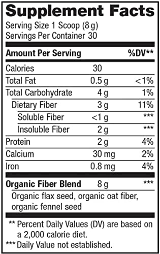 Renew Life Adult Daily Digestive Organic Prebiotic Fiber, Plant-Based Omega-3, Soluble & Insoluble Fiber Powder, Helps Reduce Constipation, Gas, & Bloating, 8.5 Oz