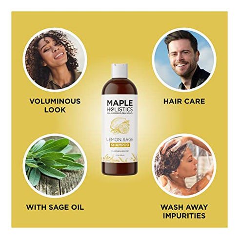 Sulfate Free Shampoo for Oily Hair - Lemon Sage Clarifying Shampoo for Build Up and Oily Scalp Care with Rosemary Essential Oil - Deep Cleansing Rosemary Shampoo for Greasy Hair and Product Build Up