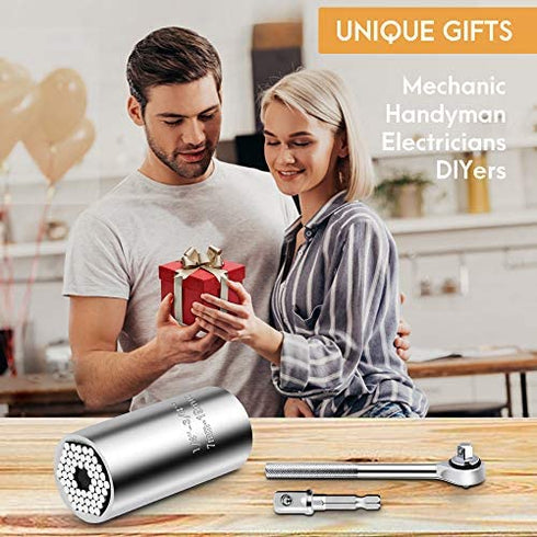 Gifts for Men-Universal Socket Tool Set, (7-19mm)Ratchet Super Socket Wrench With Power Drill Adapter, Christmas Stocking Stuffers for Men Women Dad Him Husband Boyfriend Cool Gadgets Birthday Gift