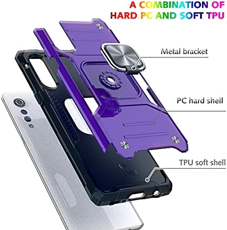 AYMECL Compatible for LG Velvet 5G Case,LG Velvet 5G UW/LG G9 Case with HD Screen Protector,Armor Grade Cases with Rotating Holder Kickstand Non-Slip Hybrid Rugged Case for LG Velvet 5G,Purple