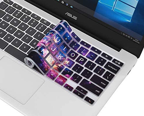 CaseBuy Keyboard Cover for ASUS Chromebook Flip C433 C434TA 2-in-1 Laptop, ASUS C302CA/C423NA/C425TA/C433TA-AS384T/C434TA-DH342T DSM4T DS384T C523NA 14" Chromebook, Letters in Upper Case, Galaxy Black