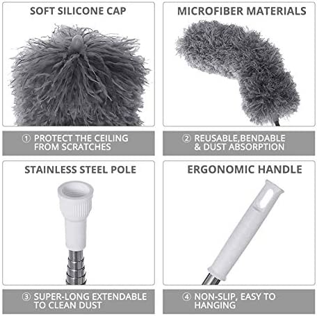 Webster Cobweb Duster, Feather Duster for Home, Extendable Dusters for Cleaning High Ceiling Fans, Hand Wall Duster, Long and Washable Dust Brush