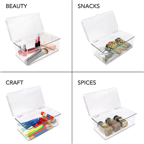 Isaac Jacobs Medium Stackable Organizer Bin (10.75? x 6.5? x 3.7?) w/ Hinged Lid, Clear Storage Box, Home, Office, School, Fridge, Bathroom, Kitchen, Pantry Container, BPA-Free, Food Safe (Medium, Clear)