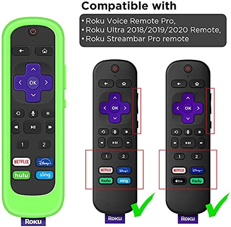 Case for Roku Voice Remote Pro, Cover Roku Ultra 2020/2019/2018 Remote Control Silicone Protective Controller Back Sleeve Holder Universal Replacement Skin New Battery Protector(Glow Green)