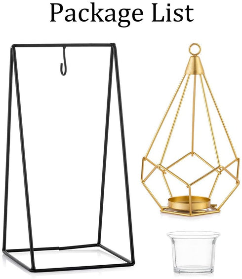 Sziqiqi Geometric Tea Light Candle Holder with Votive Glass and Display Stand, for Candle Flower Greenery Air Plant Tabletop Decor Holiday Centerpiece, Swing Set Design