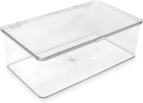 Isaac Jacobs Medium Stackable Organizer Bin (10.75? x 6.5? x 3.7?) w/ Hinged Lid, Clear Storage Box, Home, Office, School, Fridge, Bathroom, Kitchen, Pantry Container, BPA-Free, Food Safe (Medium, Clear)