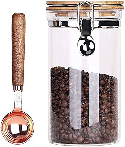 Lanyani Airtight Storage Glass Jars with Bamboo Clamp Lids and Spoons, Leak Proof Clear Glass Container Kitchen Food Storage Canister Set for Coffee, Flour, Sugar, Candy, Cookie(1 40oz Jar+Spoon)
