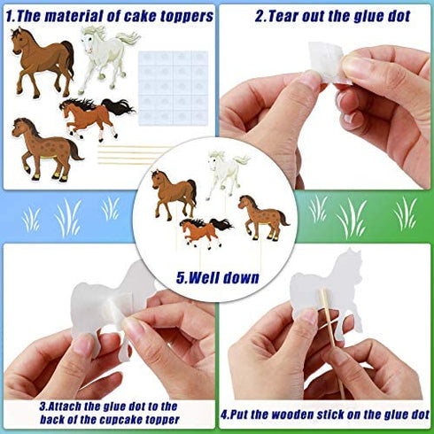 48 Pieces Horse Cupcake Toppers Horse Racing Cake Toppers Equestrian Themed Birthday Party Decorations for Birthday Party Cake Decorations