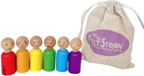 My Felt Story, 6 Feeling Peg Dolls, Rainbow Wood, Social/Emotional Learning, Montessori Reggio Preschool, Emotion People Figures