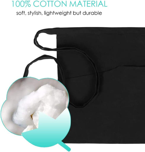 Syntus 6 Pack 3 Pockets 100% Cotton Waist 11.5-inch Long Kitchen Cooking Restaurant Bistro Craft Garden Half Aprons for Men, Women, Chef, Baker, Servers, Waitress, Waiter, Craftsmen, Black