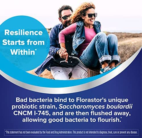 Florastor Daily Probiotic Supplement for Women and Men, Proven to Support Digestive Health, Saccharomyces Boulardii CNCM I-745 (100 Capsules)