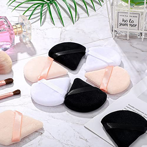 15 Pieces Powder Puff Triangle Makeup Puff Pure Cotton Powder Velour Face Ultra Soft Washable Body Powder Puff for Loose Powder Body Cosmetic Foundation Sponge Makeup Tool (Black, White, Nude)