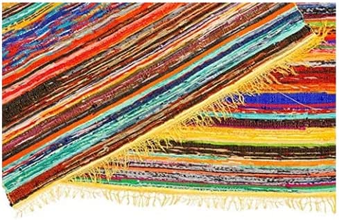 Multi Color Chindi Rag Rug 4X6' | Hand Woven Rug & Reversible Rug | Living Room Rugs | Kitchen Rugs | Cotton Rag Rug 48x72 inch | Rustic Rug | Cotton Rug | Runner Rugs (Mustard Colour)