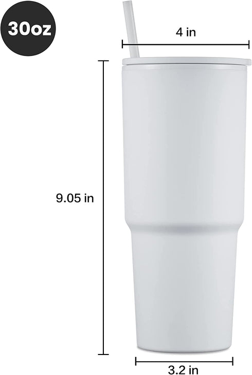 COKTIK 30oz Pastel Colored Acrylic Cups with Lids and Straws, Double Wall Matte Reusable Plastic Tumblers,Large Capacity for Parties, Birthdays(White,2 pack)