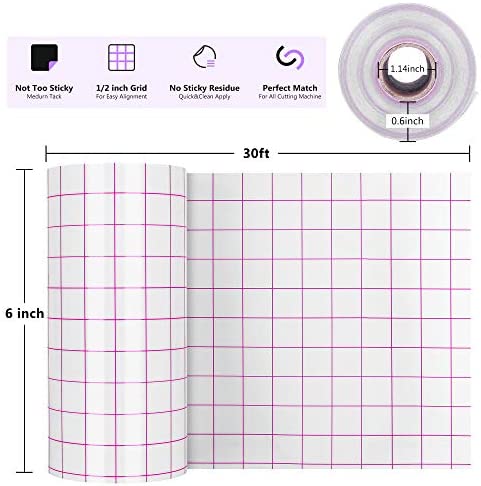 Transfer Tape for Vinyl – 6” x 30 FT - Clear Transfer Paper Tape for Vinyl w/Red Alignment Grid Application Tape for C-ricut Joy Vinyl, O-racal 651 Vinyl Great for Decals, Signs