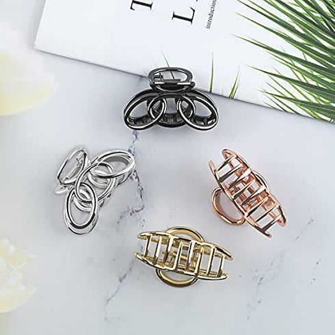 Small Hair Clips Metal Hair Claw Clips for Women Girls, 2 Inch Medium Claw Clips for Thin/Medium Thick Hair, Non Slip Hair Jaw Clips Strong Hair Clamps for Fine Hair (Black, Silver, Gold, Rose Gold)