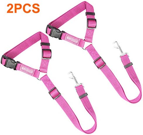 BWOGUE 2 Packs Dog Cat Safety Seat Belt Strap Car Headrest Restraint Adjustable Nylon Fabric Dog Restraints Vehicle Seatbelts Harness