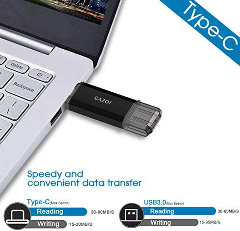 Type C Flash Drive, 64GB 2 in 1 OTG USB C+ USB 3.0 Dual Drive Waterproof Memory Stick with Keychain Metal for Computer, MacBook,Google's Chromebook Pixel,Samsung Galaxy (TYPE-C64GB)