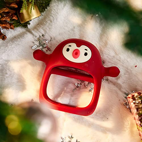 Smily Mia Penguin Buddy Never Drop Silicone Baby Teething Toy for 0-6month Infants, Baby Chew Toys for Sucking Needs, Hand Pacifier for Breast Feeding Babies, Car Seat Toy for New Born,Red
