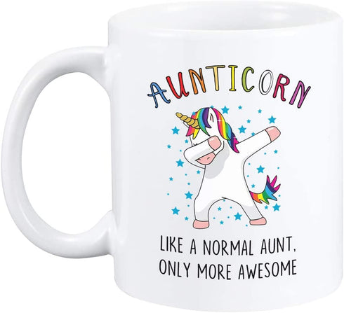 Aunticorn Funny Coffee Mug Unicorn Aunt Gift Mug PLUS Aunt Gift Keychain Best Aunt Ever Gifts from Niece or Nephew 11 Oz Double Sided Mug for Aunts, Mother, Grandma