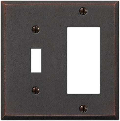 Amerelle Manhattan Single Toggle/Single Rocker Cast Metal Wallplate in Aged Bronze, 1 Toggle / 1 Rocker