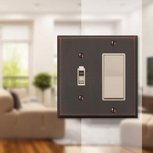 Amerelle Manhattan Single Toggle/Single Rocker Cast Metal Wallplate in Aged Bronze, 1 Toggle / 1 Rocker