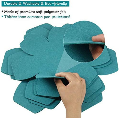 BYKITCHEN Pot and Pan Protectors, Set of 12 and 3 Different Sizes, Larger & Thicker Felt Pan Protector Pads, Cyan Pot Separators Protectors for Stacking and Protecting Your Cookware