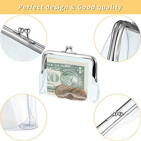 Weewooday 3 Pieces Clear Coin Purse Transparent Change Purse for Women, PVC Kiss-Lock Clear Coin Wallet for Carrying Your Change