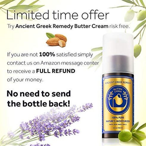 Organic Anti Aging Facial and Body Butter Cream for Dry Skin, Face, Hair, Hands, Cuticle, Nails. Made of Almond, Olive, Jojoba Vitamin E, Lavender oil. Day and Night Moisturizer for Women and Men
