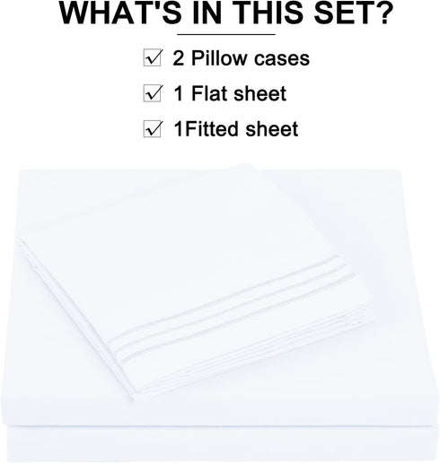 LUXSHEETS Bedding Bed Sheet Set 4 Piece Luxury Soft Breathable 100% Microfiber Polyester 1800 Series Premium Elasticized Deep Pockets, Wrinkle & Fade Resistant Bedding Set (White, Full)