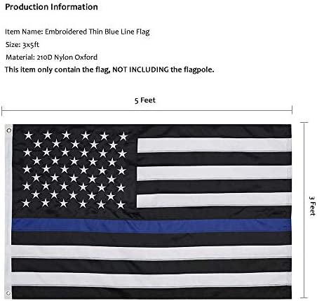 Homissor Thin Blue Line Flags 3x5 Outdoor Made in USA - Embroidered Stars Police Flag, Heavy Duty Back The Blue Flag Stripe Blue Line Lives Matter Flags Banner with 2 Brass Grommets