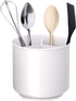 Extra Large Rotating White Utensil Holder Caddy with Sturdy No-Tip Weighted Base, Removable Divider, and Gripped Insert - Rust Proof Plastic and Dishwasher Safe Kitchen Utensil Holder for Countertop