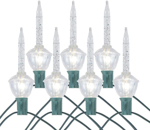 Novelty Lights, Inc. CL-Bubble-Set-7 Tradtional Bubble Light and Stringer Set, 7 Clear Bubble Fluids with Silver Glitter, Green Wire, C7/E12 Candelabra Base, 7 Pack