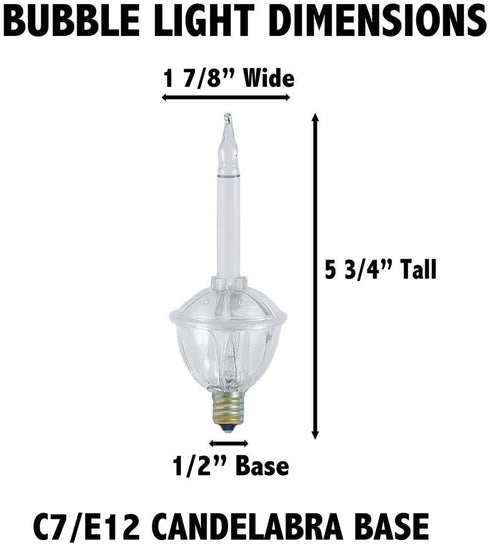 Novelty Lights, Inc. CL-Bubble-Set-7 Tradtional Bubble Light and Stringer Set, 7 Clear Bubble Fluids with Silver Glitter, Green Wire, C7/E12 Candelabra Base, 7 Pack