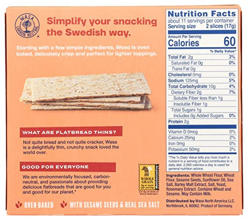 Wasa Flatbread Thins Crackers, Sesame and Sea Salt, 6.7 Ounce