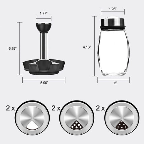KOKM Revolving Spice Rack, 6-Jar Seasoning Organizer Holder 360° Rotation Shelf Tower Set with 6 Glass Spice Refill Containers Jars for Cabinet Countertop Kitchen Cooking (Spices Not Included)