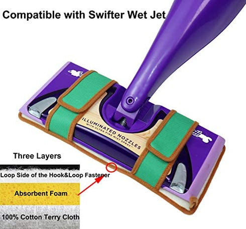 Reusable Mop Pads for Swiffer Wet Jet Refills, Machine Washable Refill Pads for Swiffer Wet Jet Pads, 100% Cotton Terry Cloth Mop Refill for Hardwood Floor, 2-Pack