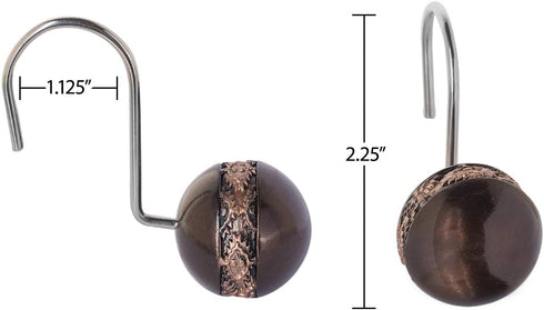 Creative Scents Dublin Shower Curtain Hooks Rust Proof Shower Hooks for Curtain Decorative Set of 12 Shower Rings for Curtain (Brown)