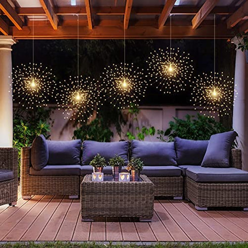 200LED Hanging Sphere Lights, Battery Operated Starburst Lights, 8 Modes Dimmable Remote Control, Waterproof Fairy Lights, Copper Wire Lights, Indoors Outdoors Christmas Decoration (Warm White)