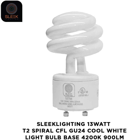 SLEEKLIGHTING - 13Watt GU24 Base 2 prong light bulbs- UL approved-120v 60Hz - Mini Twist Lock Spiral -Self Ballasted CFL Two Pin Fluorescent Bulbs- 4200K 900lm Cool White 4pack (60Watt Equivalent)