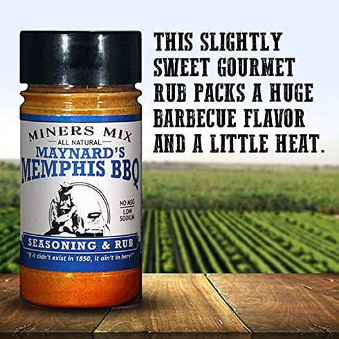 Miners Mix Maynards Memphis Championship BBQ DRY Rub – Big Bold Flavor For Low N Slow Smoking Spare Ribs, Baby Backs, Butts, Pulled Pork, Brisket and Beef - No MSG, Low Salt (5.7 Ounce - Pack of 1)