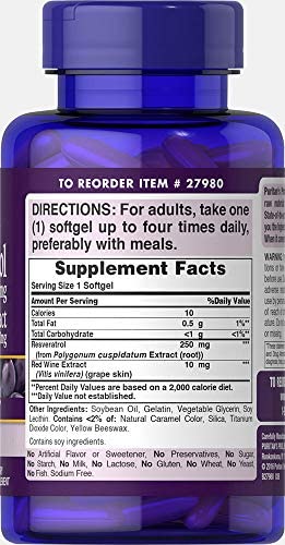 Puritans Pride Resveratrol 250 mg, 60 Count