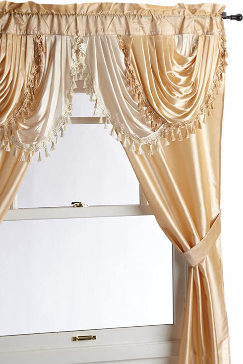 Regal Home Collections Amore 54 84-Inch Luxurious 5PC Attached Valance, Gold Window Curtain Set