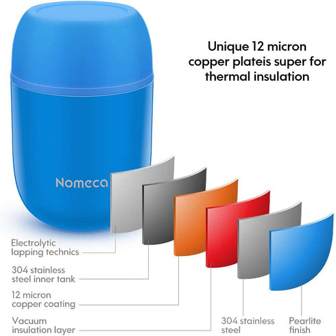 Insulated Lunch Container Hot Food Jar - Wide Mouth Thermoses for Hot Soup Nomeca 16Oz Vacuum Food Container Stainless Steel Thermal Soup Containers with Spoon for Kids Adult Gifts School Office, Blue