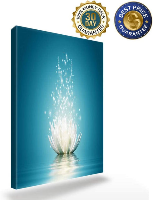 Teal Lotus Flower Canvas Wall Art Turquoise Decor for Bedroom Bathroom Abstract Picture Print Painting,Framed Artwork for Living Room,Office 8"Wx12"L