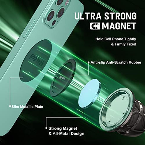 pop-tech Ball Magnetic Car Phone Holder, Universal All-Metal Magnet Car Mount for Cell Phone Dashboard GPS with 4 Metal Plates & Mini Size& 360° Rotation for iPhone, Tablet, Socket Grip,Mobile Device