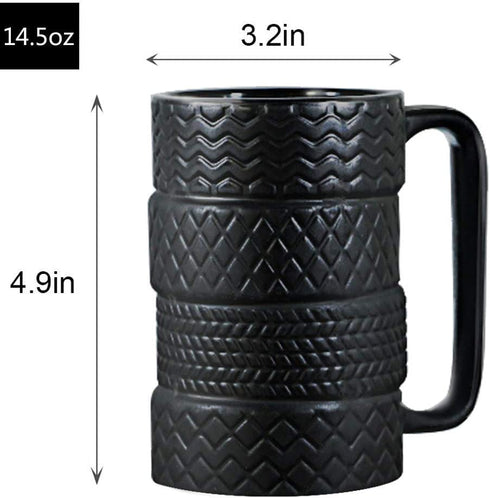 EPFamily 3D Cool Car Mug Tyre Tire Interior Durable Coffee Tea Cup Attractive Mugs Personalized Porcelain Gifts for Men Women Car Lover 14.5 oz Black