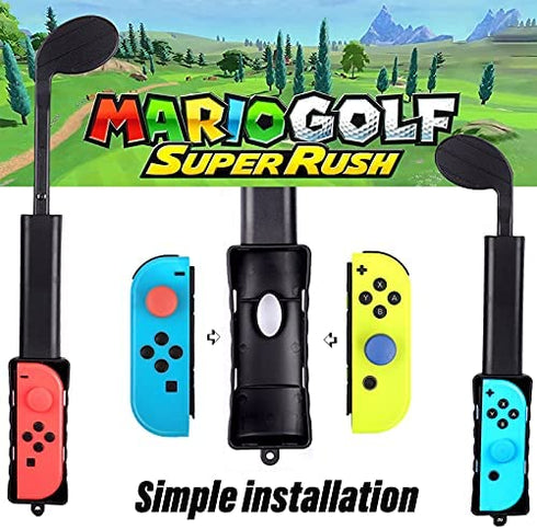 KUNSLUCK Joy-Con Golf Club for Nintendo Switch/Switch OLED, Mario Golf Games Accessories Controller Grip for Mario Golf Super Rush, Black (2 Pack)