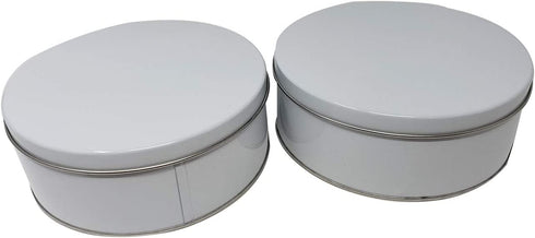 Premium Cookie Tin (2 Pack) Pure White, Elegant Classy Empty - Cookie Gift Tins, Round, Extra Thick Steel
