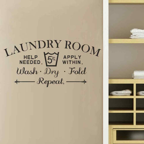 BATTOO Laundry Room Wall Decal - Wash Dry Fold Wall Stickers Laundry Room Decor Laundry Room Sign Vinyl Decal Sticker(Black, 16.5" h x34 w)